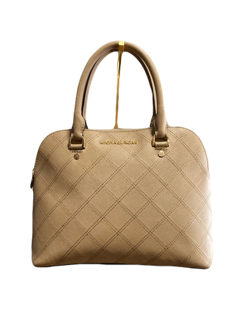 Michael Kors Cindy Large Dome Quilted Leather Satchel Bag - Tan/Beige